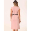image:imageAllegra K Business Dress for Womens 2026 Belted Office Work Sheath Dress  Elegant Cap Sleeve DressPink