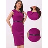 image:imageAllegra K Business Dress for Womens 2026 Belted Office Work Sheath Dress  Elegant Cap Sleeve DressPurple
