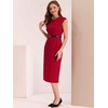 image:imageAllegra K Business Dress for Womens 2026 Belted Office Work Sheath Dress  Elegant Cap Sleeve DressRed