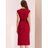 image:imageAllegra K Business Dress for Womens 2026 Belted Office Work Sheath Dress  Elegant Cap Sleeve DressRed