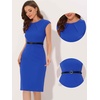 image:imageAllegra K Business Dress for Womens 2026 Belted Office Work Sheath Dress  Elegant Cap Sleeve DressRoyal Blue