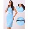 image:imageAllegra K Business Dress for Womens 2026 Belted Office Work Sheath Dress  Elegant Cap Sleeve DressSky Blue