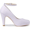image:imageAllegra K Women Low Platform Round Toe Stiletto Heels Ankle Strap Pumps  Pumps With Closed Toe 3 78 inches Heel Comfortable Heel Pump Summer Dress Shoes for Party OfficePurple