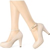 image:imageAllegra K Women Low Platform Round Toe Stiletto Heels Ankle Strap Pumps  Pumps With Closed Toe 3 78 inches Heel Comfortable Heel Pump Summer Dress Shoes for Party OfficeBeige