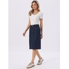 image:imageAllegra K Womens Casual Jean Skirt Raw Hem Stretch High Waist Denim Skirts  Below the Knee Classic Denim Fabric H Line Trendy Fashion Casual Midi Length Western OutiftsNavy Blue