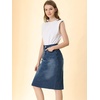 image:imageAllegra K Womens Casual Jean Skirt Raw Hem Stretch High Waist Denim Skirts  Below the Knee Classic Denim Fabric H Line Trendy Fashion Casual Midi Length Western OutiftsMblue