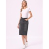 image:imageAllegra K Womens Casual Jean Skirt Raw Hem Stretch High Waist Denim Skirts  Below the Knee Classic Denim Fabric H Line Trendy Fashion Casual Midi Length Western OutiftsBlack