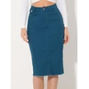 image:imageAllegra K Womens Casual Jean Skirt Raw Hem Stretch High Waist Denim Skirts  Below the Knee Classic Denim Fabric H Line Trendy Fashion Casual Midi Length Western OutiftsPeacock Blue