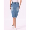 image:imageAllegra K Womens Casual Jean Skirt Raw Hem Stretch High Waist Denim Skirts  Below the Knee Classic Denim Fabric H Line Trendy Fashion Casual Midi Length Western OutiftsJean Blue