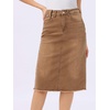 image:imageAllegra K Womens Casual Jean Skirt Raw Hem Stretch High Waist Denim Skirts  Below the Knee Classic Denim Fabric H Line Trendy Fashion Casual Midi Length Western OutiftsWashed Brown