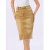 image:imageAllegra K Womens Casual Jean Skirt Raw Hem Stretch High Waist Denim Skirts  Below the Knee Classic Denim Fabric H Line Trendy Fashion Casual Midi Length Western OutiftsWashed Khaki