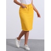 image:imageAllegra K Womens Casual Jean Skirt Raw Hem Stretch High Waist Denim Skirts  Below the Knee Classic Denim Fabric H Line Trendy Fashion Casual Midi Length Western OutiftsYellow