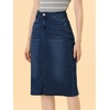 image:imageAllegra K Womens Casual Jean Skirt Raw Hem Stretch High Waist Denim Skirts  Below the Knee Classic Denim Fabric H Line Trendy Fashion Casual Midi Length Western OutiftsDark Blue