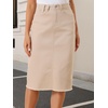 image:imageAllegra K Womens Casual Jean Skirt Raw Hem Stretch High Waist Denim Skirts  Below the Knee Classic Denim Fabric H Line Trendy Fashion Casual Midi Length Western OutiftsApricot