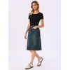 image:imageAllegra K Womens Casual Jean Skirt Raw Hem Stretch High Waist Denim Skirts  Below the Knee Classic Denim Fabric H Line Trendy Fashion Casual Midi Length Western OutiftsVintage Grey Blue