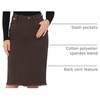 image:imageAllegra K Womens Casual Jean Skirt Raw Hem Stretch High Waist Denim Skirts  Below the Knee Classic Denim Fabric H Line Trendy Fashion Casual Midi Length Western OutiftsDark Brown