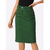 image:imageAllegra K Womens Casual Jean Skirt Raw Hem Stretch High Waist Denim Skirts  Below the Knee Classic Denim Fabric H Line Trendy Fashion Casual Midi Length Western OutiftsGreen