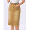 image:imageAllegra K Womens Casual Jean Skirt Raw Hem Stretch High Waist Denim Skirts  Below the Knee Classic Denim Fabric H Line Trendy Fashion Casual Midi Length Western OutiftsWashed Khaki