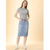 image:imageAllegra K Womens Casual Jean Skirt Raw Hem Stretch High Waist Denim Skirts  Below the Knee Classic Denim Fabric H Line Trendy Fashion Casual Midi Length Western OutiftsLight Blue
