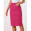 image:imageAllegra K Womens Casual Jean Skirt Raw Hem Stretch High Waist Denim Skirts  Below the Knee Classic Denim Fabric H Line Trendy Fashion Casual Midi Length Western OutiftsHot Pink
