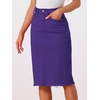 image:imageAllegra K Womens Casual Jean Skirt Raw Hem Stretch High Waist Denim Skirts  Below the Knee Classic Denim Fabric H Line Trendy Fashion Casual Midi Length Western OutiftsPurple
