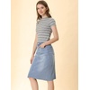 image:imageAllegra K Womens Casual Jean Skirt Raw Hem Stretch High Waist Denim Skirts  Below the Knee Classic Denim Fabric H Line Trendy Fashion Casual Midi Length Western OutiftsLight Blue