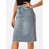 image:imageAllegra K Womens Casual Jean Skirt Raw Hem Stretch High Waist Denim Skirts  Below the Knee Classic Denim Fabric H Line Trendy Fashion Casual Midi Length Western OutiftsGrey Blue
