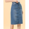 image:imageAllegra K Womens Casual Jean Skirt Raw Hem Stretch High Waist Denim Skirts  Below the Knee Classic Denim Fabric H Line Trendy Fashion Casual Midi Length Western OutiftsJean Blue