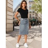 image:imageAllegra K Womens Casual Jean Skirt Raw Hem Stretch High Waist Denim Skirts  Below the Knee Classic Denim Fabric H Line Trendy Fashion Casual Midi Length Western OutiftsGrey Blue