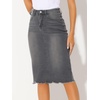 image:imageAllegra K Womens Casual Jean Skirt Raw Hem Stretch High Waist Denim Skirts  Below the Knee Classic Denim Fabric H Line Trendy Fashion Casual Midi Length Western OutiftsGrey