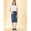 image:imageAllegra K Womens Casual Jean Skirt Raw Hem Stretch High Waist Denim Skirts  Below the Knee Classic Denim Fabric H Line Trendy Fashion Casual Midi Length Western OutiftsMblue