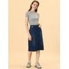 image:imageAllegra K Womens Casual Jean Skirt Raw Hem Stretch High Waist Denim Skirts  Below the Knee Classic Denim Fabric H Line Trendy Fashion Casual Midi Length Western OutiftsDark Blue