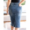 image:imageAllegra K Womens Casual Jean Skirt Raw Hem Stretch High Waist Denim Skirts  Below the Knee Classic Denim Fabric H Line Trendy Fashion Casual Midi Length Western OutiftsBlue