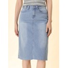 image:imageAllegra K Womens Casual Jean Skirt Raw Hem Stretch High Waist Denim Skirts  Below the Knee Classic Denim Fabric H Line Trendy Fashion Casual Midi Length Western OutiftsLight Blue