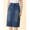 image:imageAllegra K Womens Casual Jean Skirt Raw Hem Stretch High Waist Denim Skirts  Below the Knee Classic Denim Fabric H Line Trendy Fashion Casual Midi Length Western OutiftsMblue