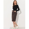 image:imageAllegra K Womens Casual Jean Skirt Raw Hem Stretch High Waist Denim Skirts  Below the Knee Classic Denim Fabric H Line Trendy Fashion Casual Midi Length Western OutiftsDark Brown