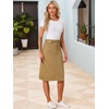 image:imageAllegra K Womens Casual Jean Skirt Raw Hem Stretch High Waist Denim Skirts  Below the Knee Classic Denim Fabric H Line Trendy Fashion Casual Midi Length Western OutiftsKhaki