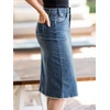 image:imageAllegra K Womens Casual Jean Skirt Raw Hem Stretch High Waist Denim Skirts  Below the Knee Classic Denim Fabric H Line Trendy Fashion Casual Midi Length Western OutiftsBlue