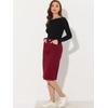 image:imageAllegra K Womens Casual Jean Skirt Raw Hem Stretch High Waist Denim Skirts  Below the Knee Classic Denim Fabric H Line Trendy Fashion Casual Midi Length Western OutiftsDark Red