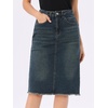 image:imageAllegra K Womens Casual Jean Skirt Raw Hem Stretch High Waist Denim Skirts  Below the Knee Classic Denim Fabric H Line Trendy Fashion Casual Midi Length Western OutiftsVintage Grey Blue