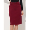 image:imageAllegra K Womens Casual Jean Skirt Raw Hem Stretch High Waist Denim Skirts  Below the Knee Classic Denim Fabric H Line Trendy Fashion Casual Midi Length Western OutiftsDark Red