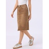 image:imageAllegra K Womens Casual Jean Skirt Raw Hem Stretch High Waist Denim Skirts  Below the Knee Classic Denim Fabric H Line Trendy Fashion Casual Midi Length Western OutiftsWashed Brown