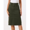 image:imageAllegra K Womens Casual Jean Skirt Raw Hem Stretch High Waist Denim Skirts  Below the Knee Classic Denim Fabric H Line Trendy Fashion Casual Midi Length Western OutiftsArmy Green