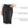 image:imageAllegra K Womens Casual Jean Skirt Raw Hem Stretch High Waist Denim Skirts  Below the Knee Classic Denim Fabric H Line Trendy Fashion Casual Midi Length Western OutiftsBlack