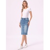 image:imageAllegra K Womens Casual Jean Skirt Raw Hem Stretch High Waist Denim Skirts  Below the Knee Classic Denim Fabric H Line Trendy Fashion Casual Midi Length Western OutiftsJean Blue