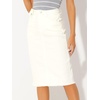 image:imageAllegra K Womens Casual Jean Skirt Raw Hem Stretch High Waist Denim Skirts  Below the Knee Classic Denim Fabric H Line Trendy Fashion Casual Midi Length Western OutiftsWhite