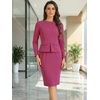 image:imageAllegra K Womens Long Sleeve Office Work Peplum Sheath Dress  Crew Neck Bellow the Knee Dressy Casual Business Formal Outfits Professional Interview OutfitsHot Pink