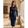 image:imageAllegra K Womens Long Sleeve Office Work Peplum Sheath Dress  Crew Neck Bellow the Knee Dressy Casual Business Formal Outfits Professional Interview OutfitsNavy Blue