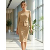 image:imageAllegra K Womens Long Sleeve Office Work Peplum Sheath Dress  Crew Neck Bellow the Knee Dressy Casual Business Formal Outfits Professional Interview OutfitsDark Khaki