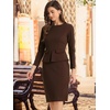 image:imageAllegra K Womens Long Sleeve Office Work Peplum Sheath Dress  Crew Neck Bellow the Knee Dressy Casual Business Formal Outfits Professional Interview OutfitsDark Brown